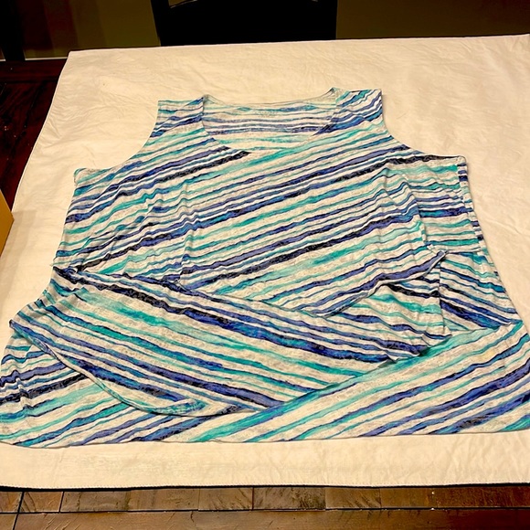 Catherine’s sleeveless 2 tier top. Size 26/28 (3x). Navy and aqua stripes - Picture 4 of 9